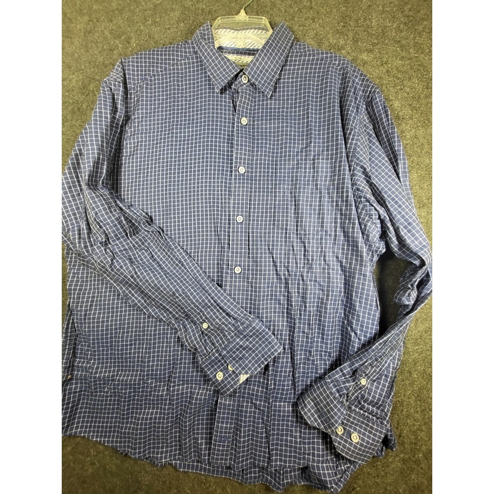 Johnston And Murphy Windowpane Blue Long-Sleeved Button-Up Shirt Men's XXL Cuff